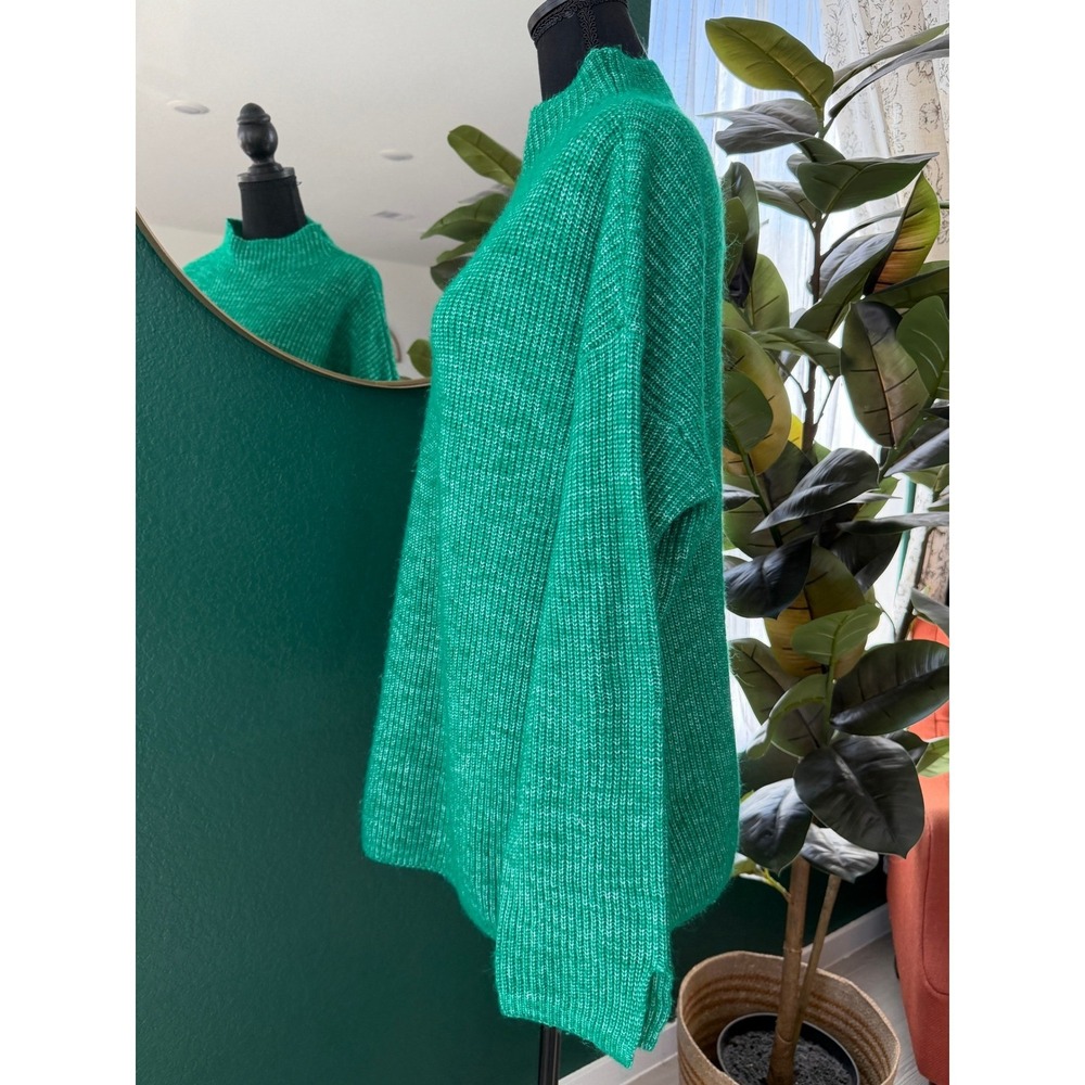 Loft Mock Neck Chunky Knit Sweater Womens XXL Green Marled Cozy Classic Capsule - Picture 3 of 9